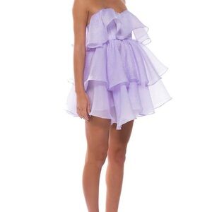 Fairytale Strapless Ruffle Mini Dress In Purple Bandeau Neck Tiered Anime Shiny